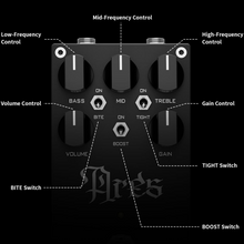 Load image into Gallery viewer, [🎶SG] TOPPING ARES HYNOTONE Distortion Preamp Pedal 5-stage JFET Circuit, 3-band Aggressive Tone, Ideal for 7-string Guitars &amp; Drop Tunings
