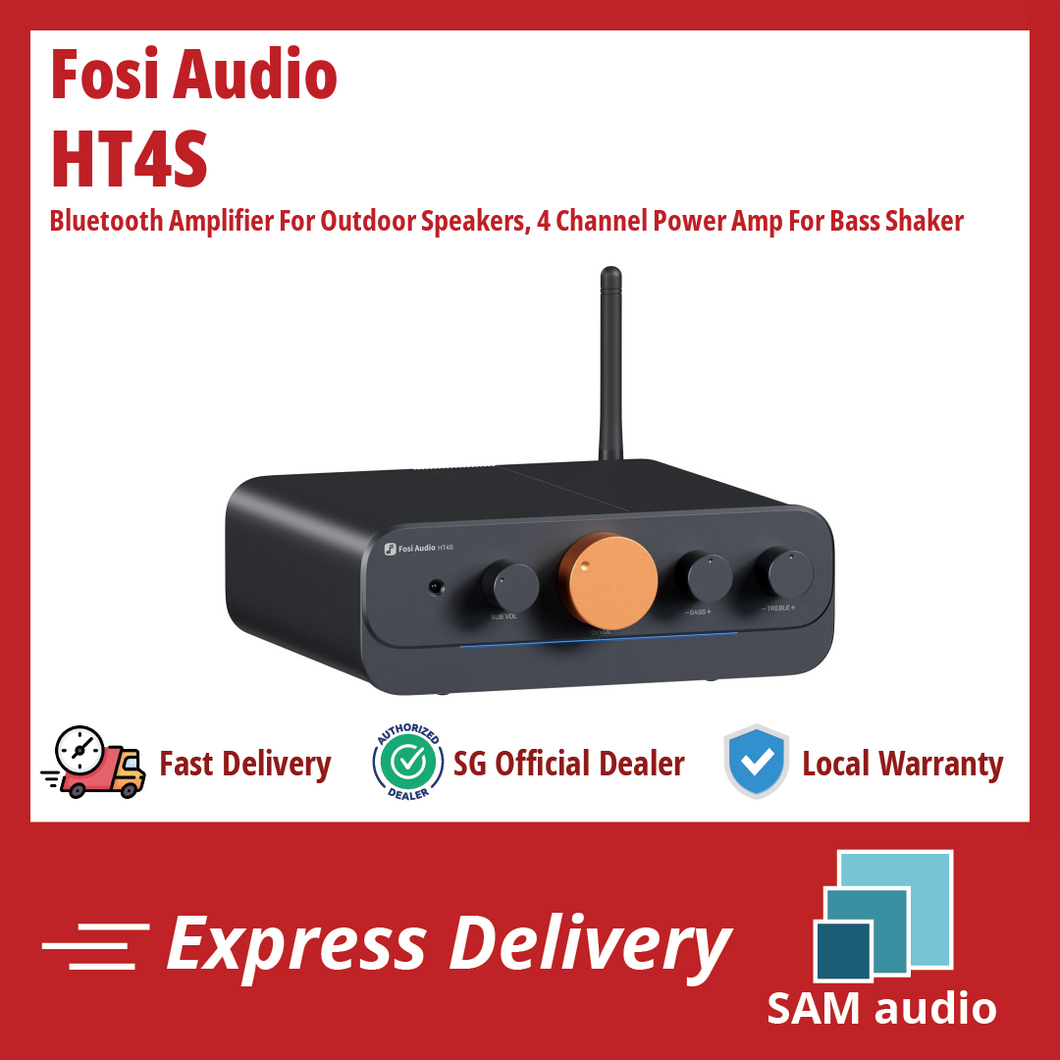 [🎶SG] FOSI AUDIO HT4S Bluetooth Amplifier For Outdoor Speakers, 4 Channel Power Amp For Bass Shaker With Remote Control