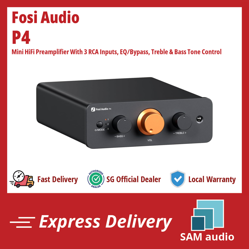 [🎶SG] FOSI AUDIO P4 Mini HiFi Preamplifier With 3 RCA Inputs, EQ/Bypass, Swappable OP-Amps, Treble & Bass Tone Control