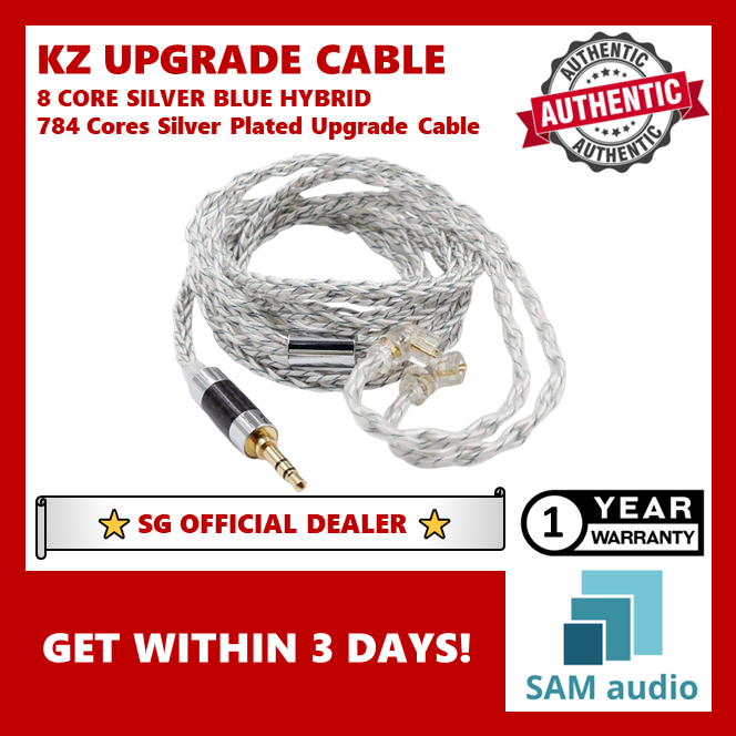 [🎶SG] KZ EARPHONES CABLE 8 CORE SILVER / BLUE HYBRID  784 CORES SILVER PLATED UPGRADE CABLE