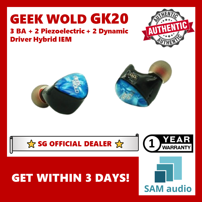 [🎶SG] GEEK WOLD GK20 4.4MM Hybrid IEM 3 BA + 2 Piezoelectric + 2 Dynamic Driver