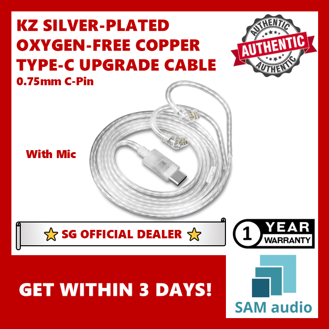 [🎶SG] KZ SILVER-PLATED OXYGEN-FREE COPPER TYPE-C UPGRADE CABLE 0.75mm C-Pin