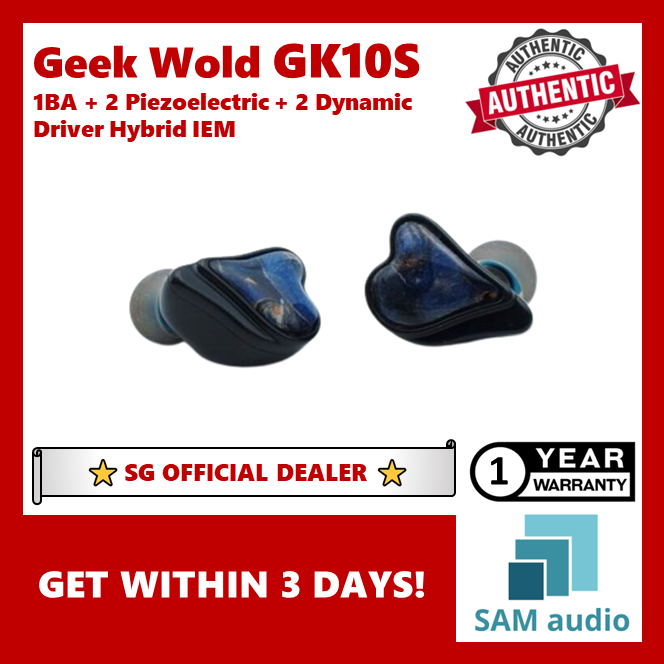 [🎶SG] GEEK WOLD GK10S Hybrid IEM 1BA + 2 Piezoelectric + 2 Dynamic Driver