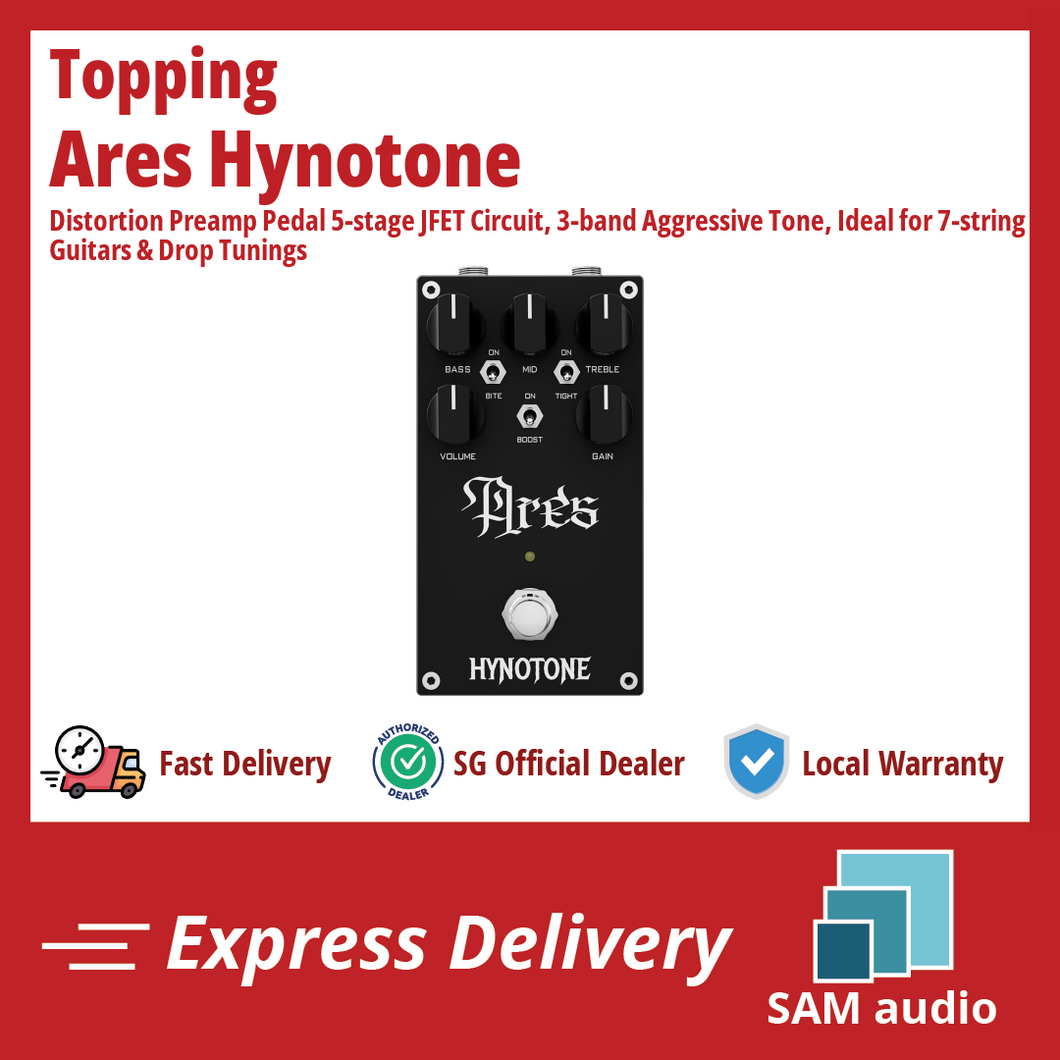 [🎶SG] TOPPING ARES HYNOTONE Distortion Preamp Pedal 5-stage JFET Circuit, 3-band Aggressive Tone, Ideal for 7-string Guitars & Drop Tunings