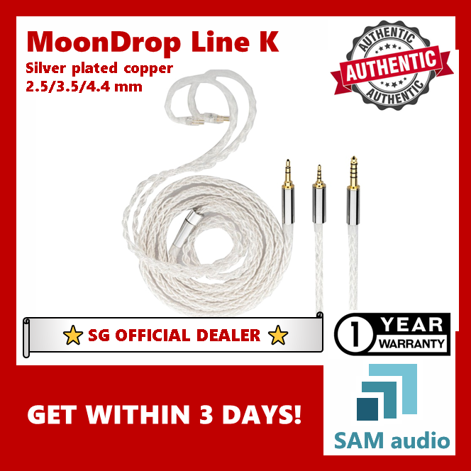 [🎶SG] Moondrop Line K upgrade cable, 2pin to 2.5/3.5/4.4mm plug, silver plated copper, Audio Hifi