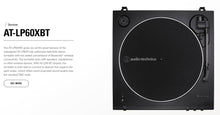 Load image into Gallery viewer, [🎶SG] Audio Technica AT-LP60XBT, Automatic Belt Drive 2 speed Turntable, Wireless BT 5.0 output, Direct Line/Phono output, Hifi Audio

