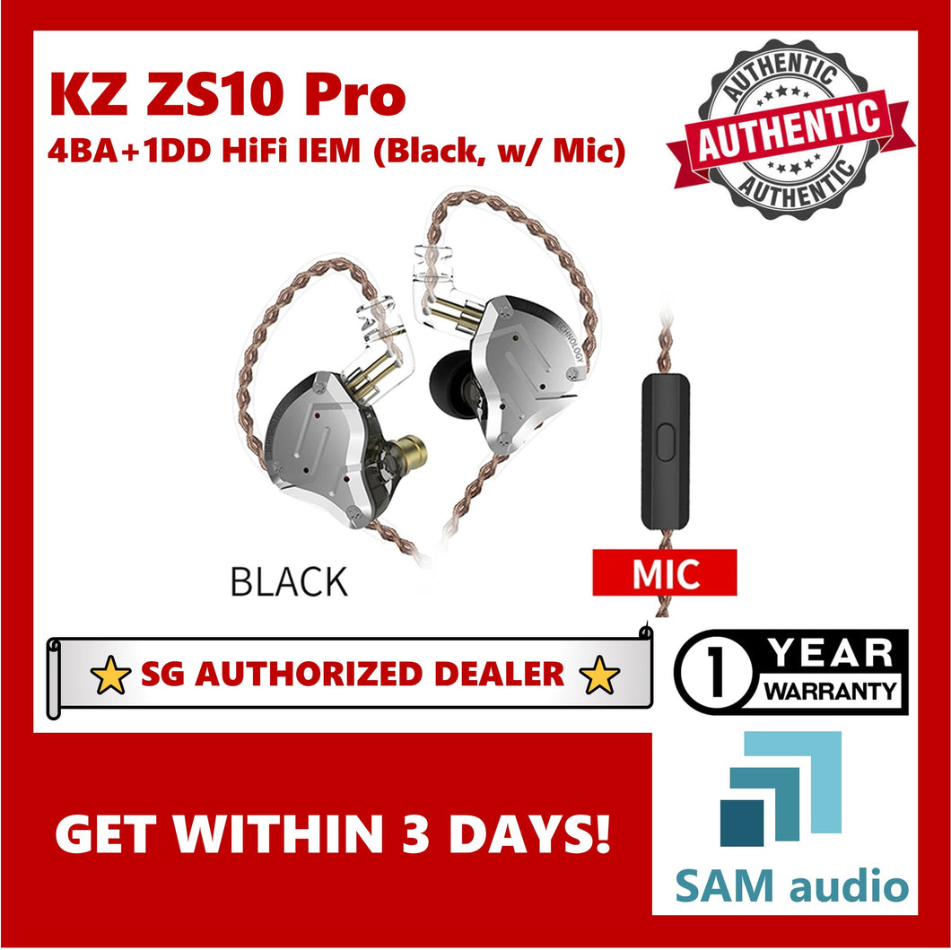 [🎶SG] KZ ZS10 PRO EARPHONE 4BA+1DD With MIC