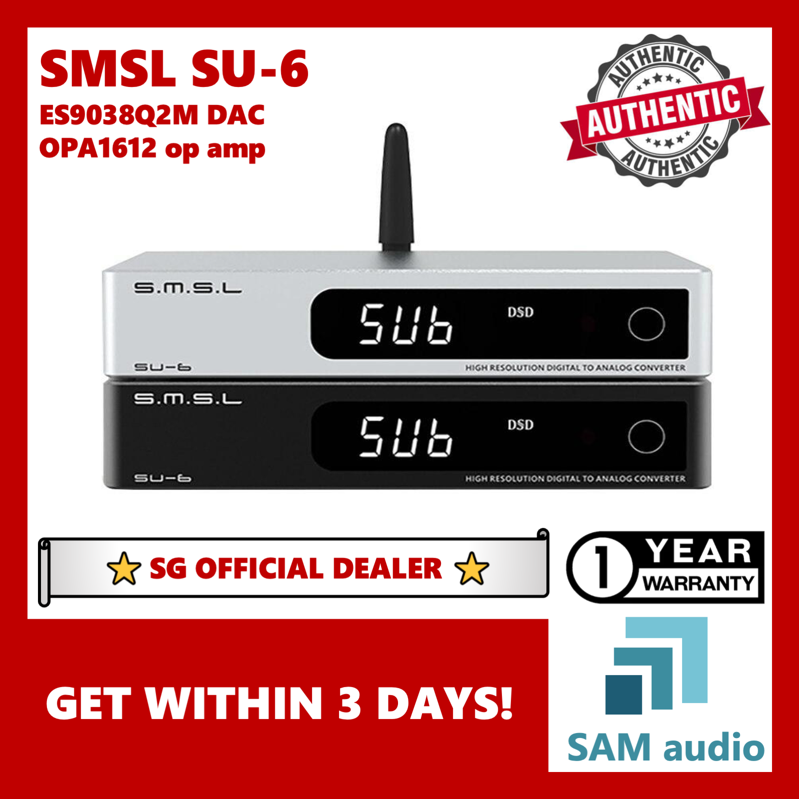 🎶SG] SMSL SU-6, ES9038Q2M DAC, Bluetooth 5.0 LDAC, Hi-Res Hifi