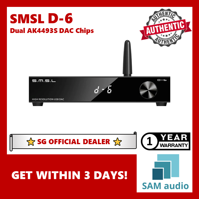 [🎶SG] SMSL D-6 (D6) High-Resolution USB-C Bluetooth 5.1 Audio DAC With Dual AK4493S DAC Chips