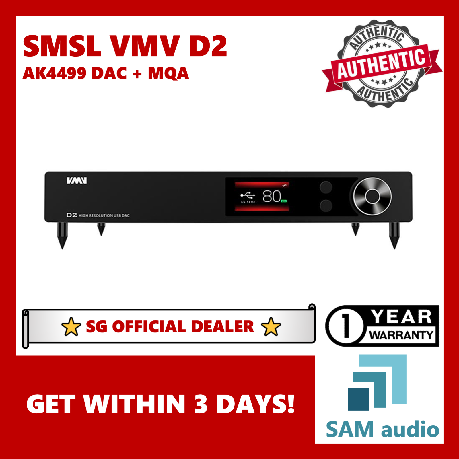 SMSL VMV D2R High-Res Audio DAC MQA-CD BD34301EKV Support DSD512
