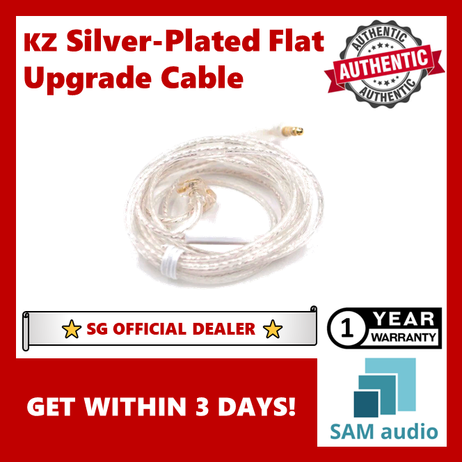 [🎶SG] KZ Silver Plated Flat Upgrade Cable 2 Pin 0.75mm with Mic