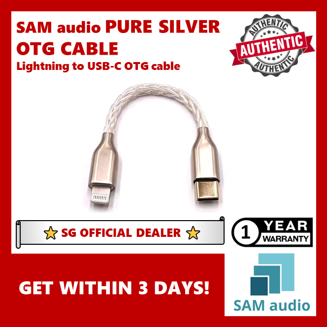 [🎶SG] SAM audio Pure Silver OTG Cable Lightning / USB-C to USB-C, DAC OTG Cable, 8 Core Single Crystal Copper