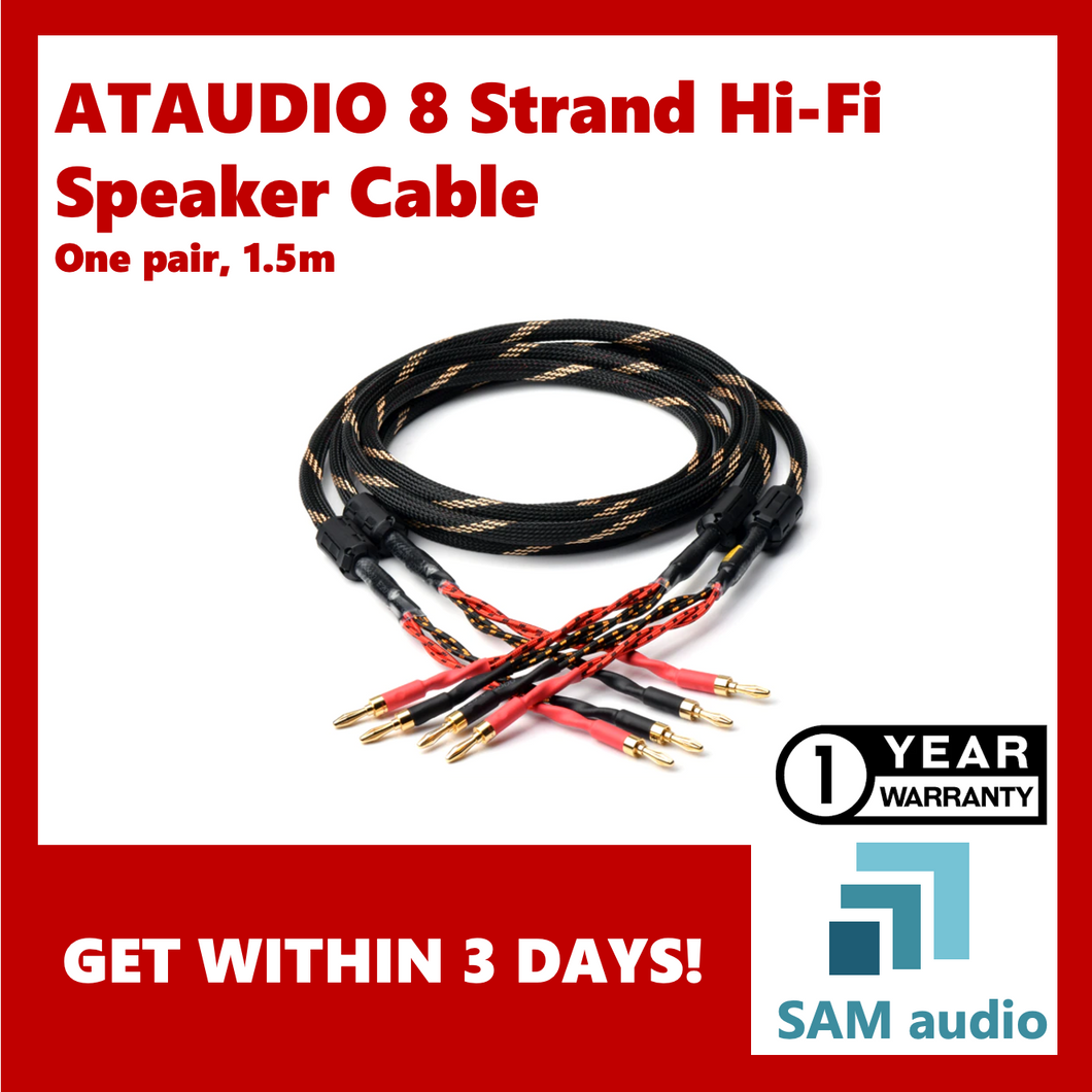 [🎶SG] ATAUDIO 8 Strand HiFi Speaker Cable with Banana Plug (One Pair, 1.5m), hifi audio
