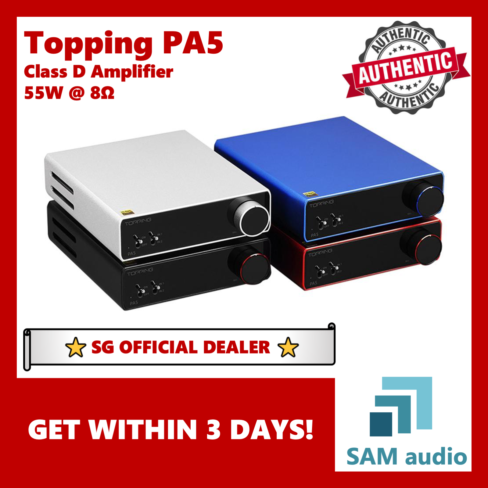 Ampli Stéréo Topping PA5 II - Classe D 100W X 100W, Entrée Balanced TRS/RCA, Haut De Gamme Pour Home Cinema Et HiFi