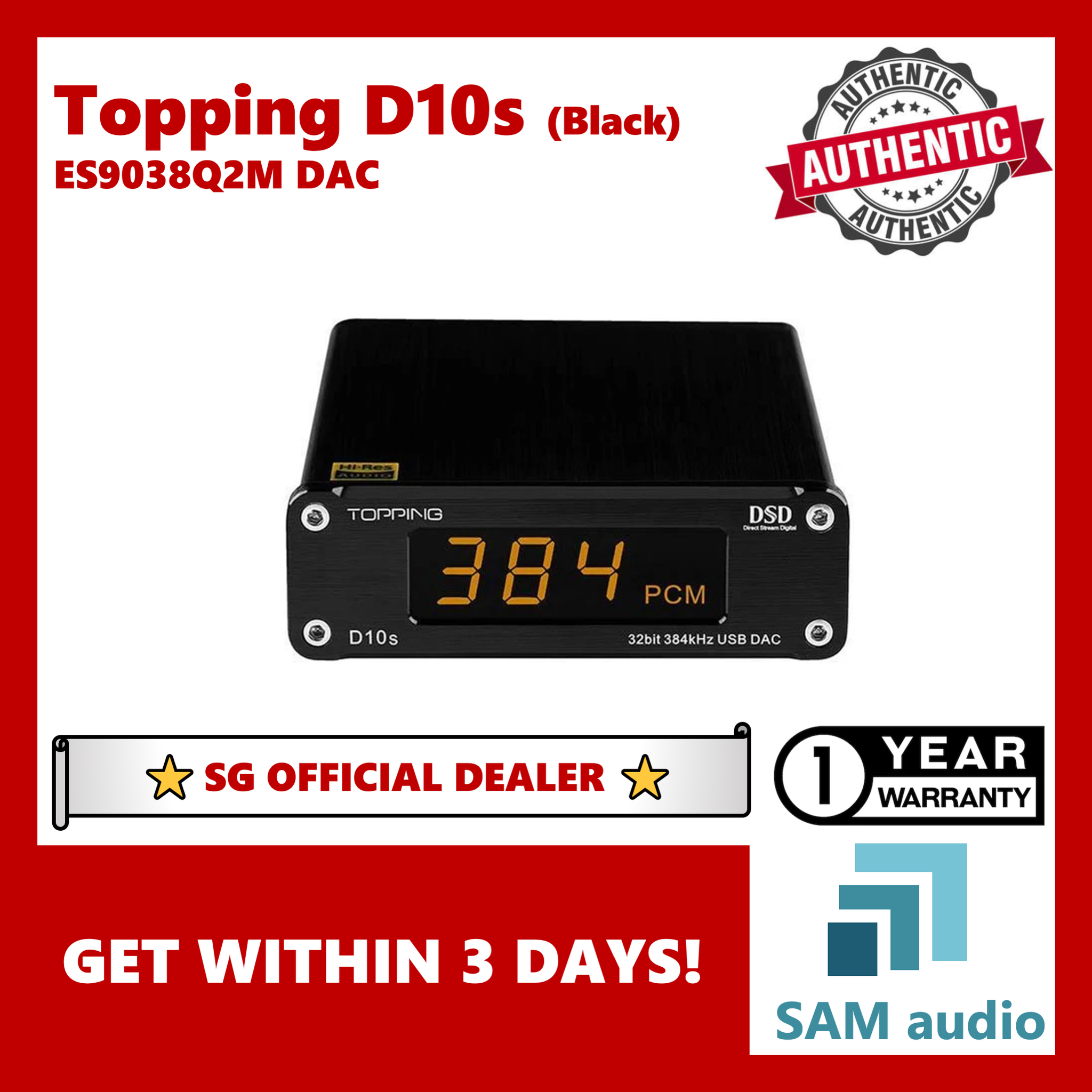 SG] Topping D10s, ES9038Q2M DAC Hi-Res Audio, XMOS XU208 USB, Hifi 