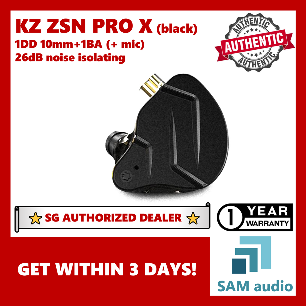 [🎶SG] KZ ZSN PRO X, 1DD 10mm +1BA 25Ω, HIFI Audio, In-Ear Earphones 26dB noise isolation, C-pin with mic.