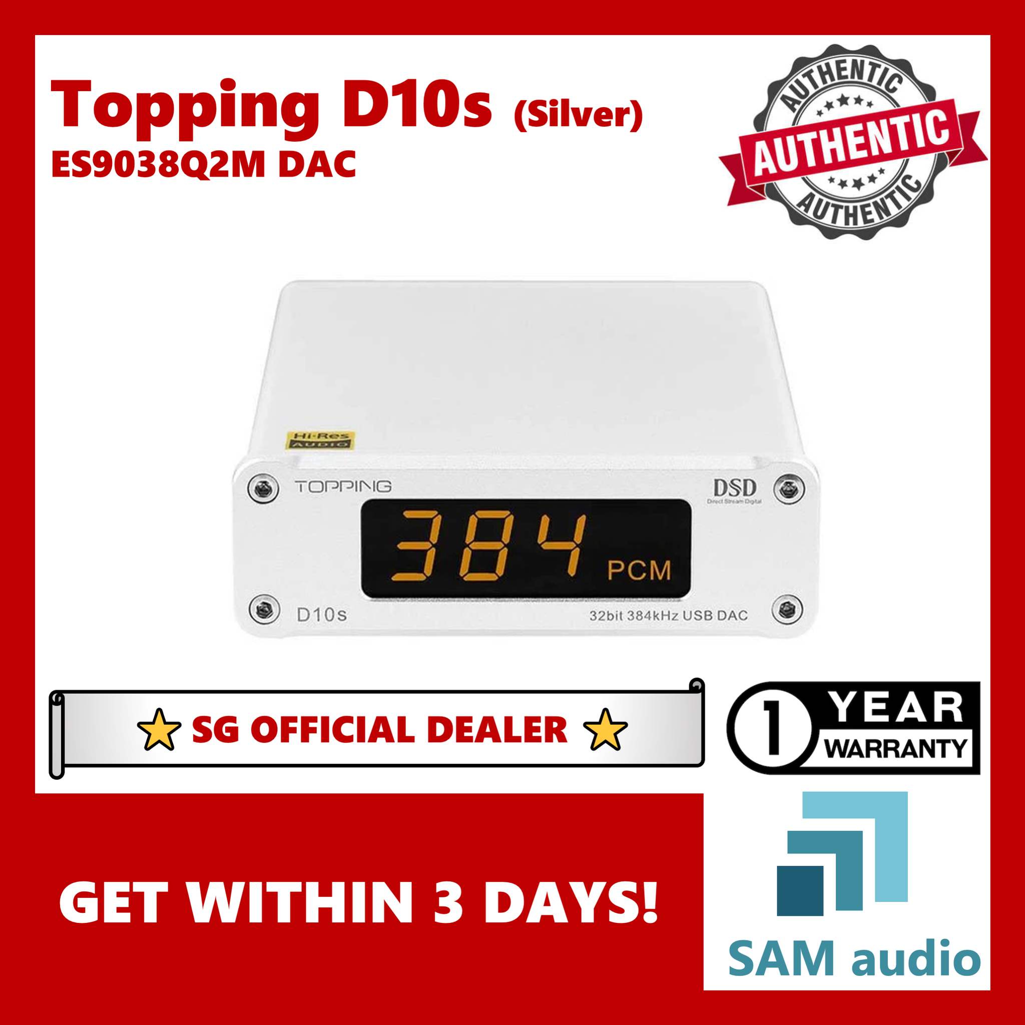SG] Topping D10s, ES9038Q2M DAC Hi-Res Audio, XMOS XU208 USB
